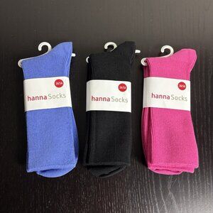 HANNA ANDERSSON Girls Size 3A/5A Lot of 3 Pair Ribbies Socks Pink Black Blue NEW